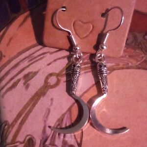 Silver Toned Death Sickle Earrings